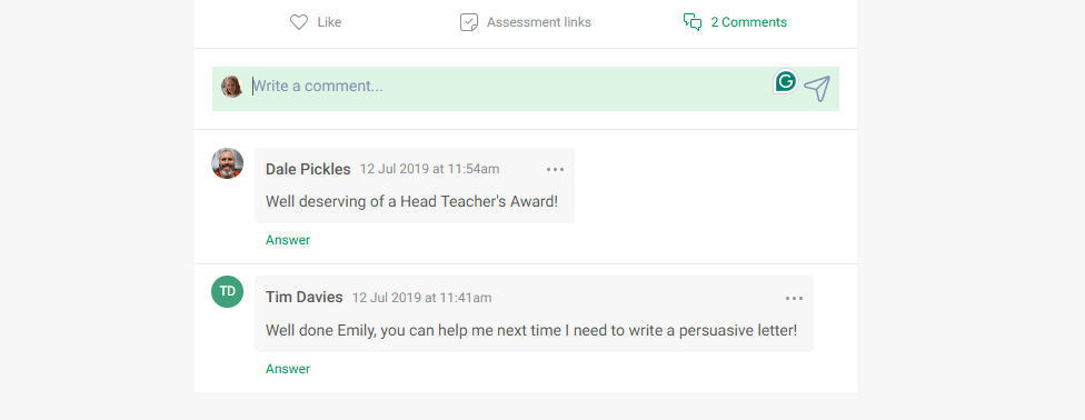 Screenshot Evisense comments